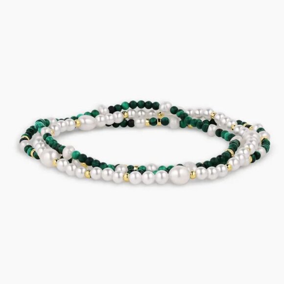 Gorjana Phoebe Pearl & Malachite Bracelet Set - Picture 2 of 6